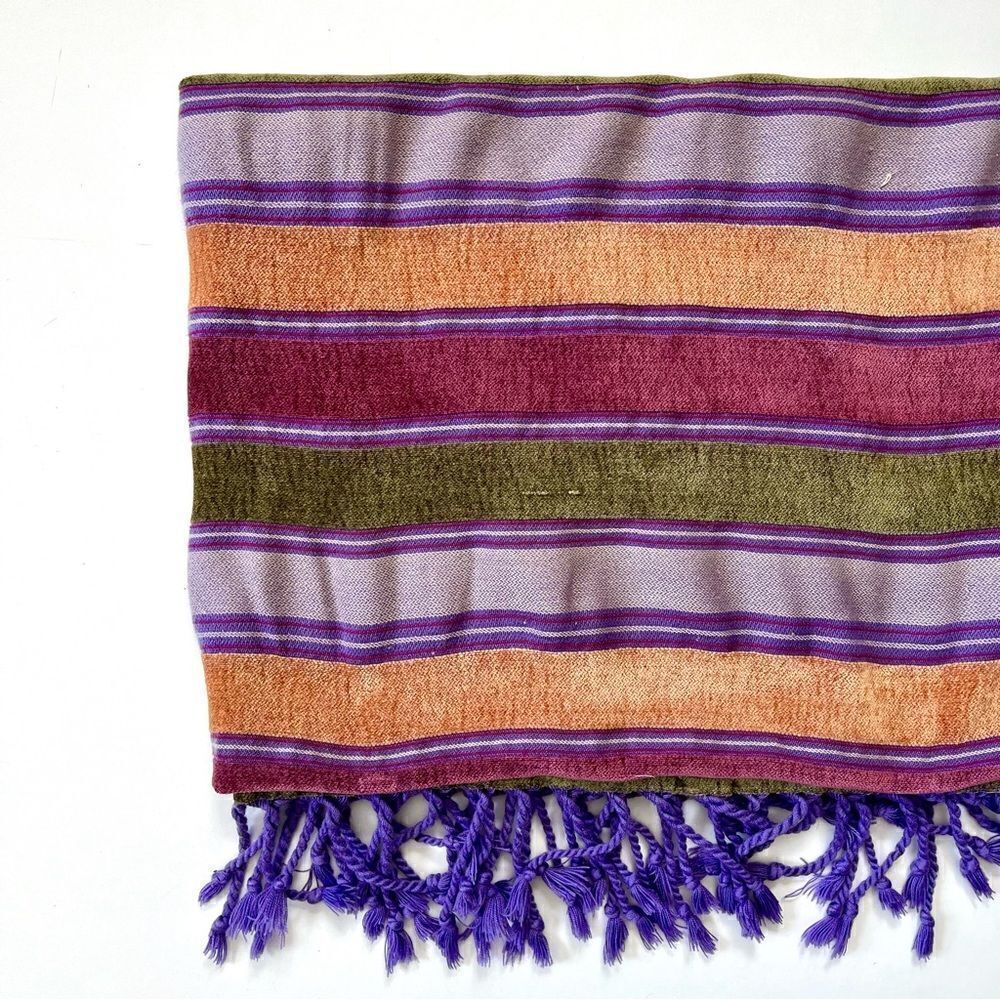 Vintage Calzeat Of Scotland Striped Chenille Throw Blanket